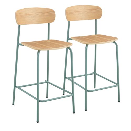Lot De 2 Chaises Hautes En Métal Et Bois Bleu Clair