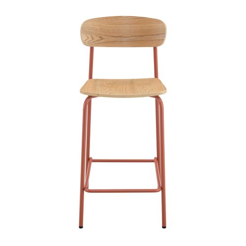 Lot De 2 Chaises Hautes En Métal Et Bois Orange