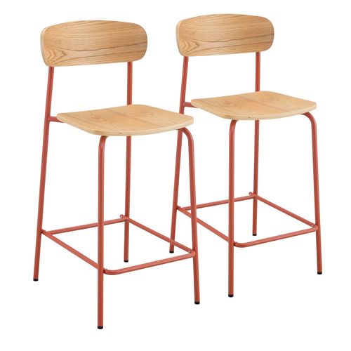 Lot De 2 Chaises Hautes En Métal Et Bois Orange