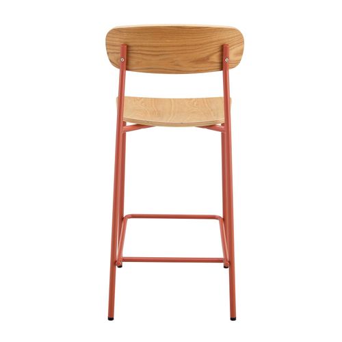 Lot De 2 Chaises Hautes En Métal Et Bois Orange