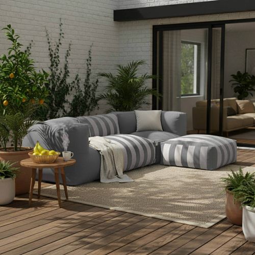 Pouf Rayé Pour Salon De Jardin Modulable Gris Anthracite Mixi