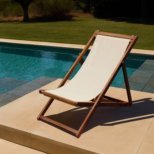 Lot De 2 Chiliennes En Acacia Inclinables 3 Positions Écru