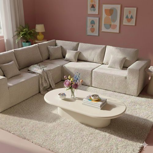 Table Basse Ovale 100 X 70 Cm En Mdf Effet Laqué Blanc