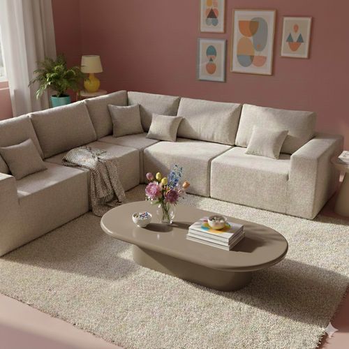 Table Basse Ovale 100 X 70 Cm En Mdf Effet Laqué Taupe