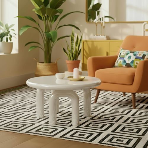 Table Basse Ronde 80 Cm En Mdf Effet Laqué Blanc