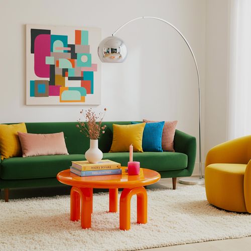 Table Basse Ronde 80 Cm En Mdf Effet Laqué Orange