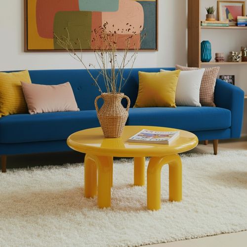 Table Basse Ronde 80 Cm En Mdf Effet Laqué Jaune