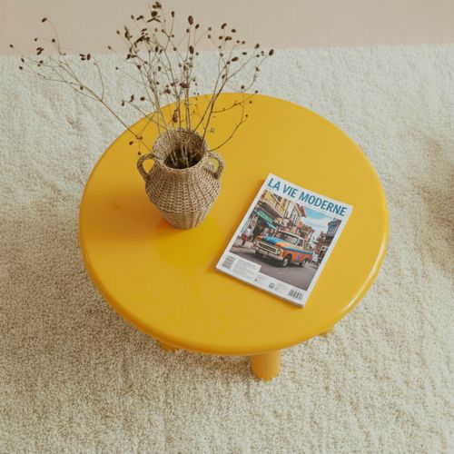 Table Basse Ronde 80 Cm En Mdf Effet Laqué Jaune