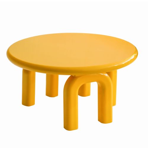 Table Basse Ronde 80 Cm En Mdf Effet Laqué Jaune