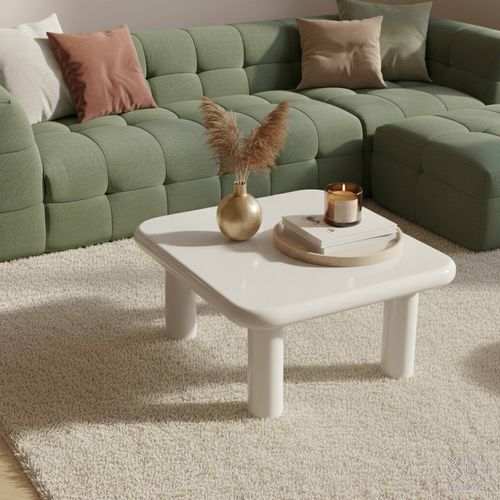 Table Basse Carrée 75 Cm En Mdf Effet Laqué Blanc