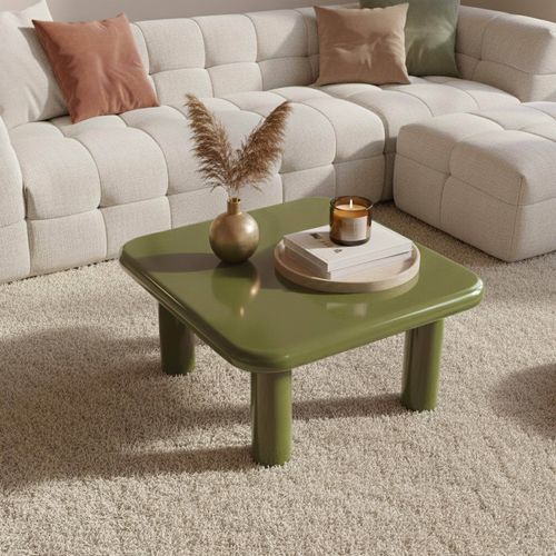 Table Basse Carrée 75 Cm En Mdf Effet Laqué Vert Olive