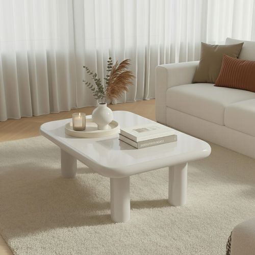 Table Basse Rectangulaire 100 Cm En Mdf Effet Laqué Blanc