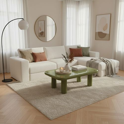 Table Basse Rectangulaire 100 Cm En Mdf Effet Laqué Vert Olive