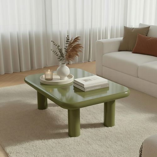 Table Basse Rectangulaire 100 Cm En Mdf Effet Laqué Vert Olive