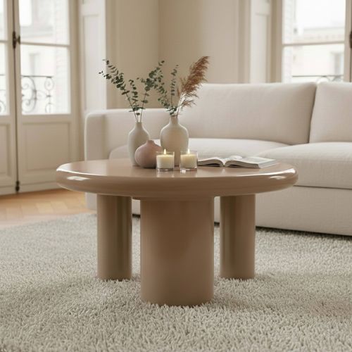 Table Basse Ronde 100 Cm En Mdf Effet Laqué Taupe