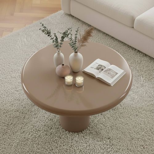 Table Basse Ronde 100 Cm En Mdf Effet Laqué Taupe