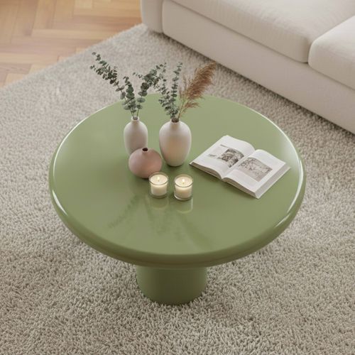 Table Basse Ronde 100 Cm En Mdf Effet Laqué Vert Olive