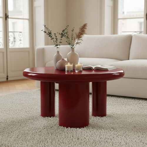 Table Basse Ronde 100 Cm En Mdf Effet Laqué Rouge