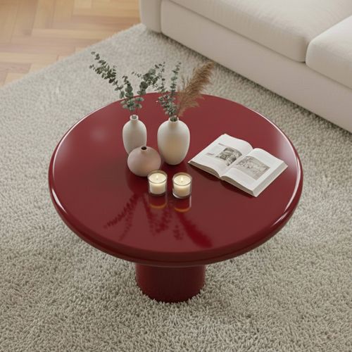 Table Basse Ronde 100 Cm En Mdf Effet Laqué Rouge