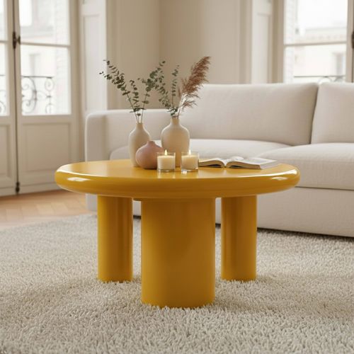 Table Basse Ronde 100 Cm En Mdf Effet Laqué Jaune