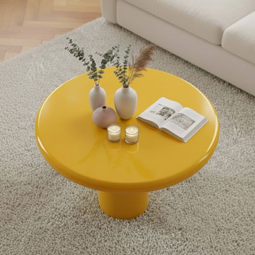 Table Basse Ronde 100 Cm En Mdf Effet Laqué Jaune