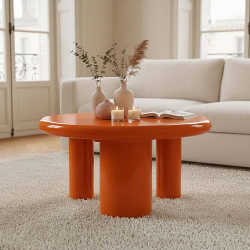 Table Basse Ronde 100 Cm En Mdf Effet Laqué Orange