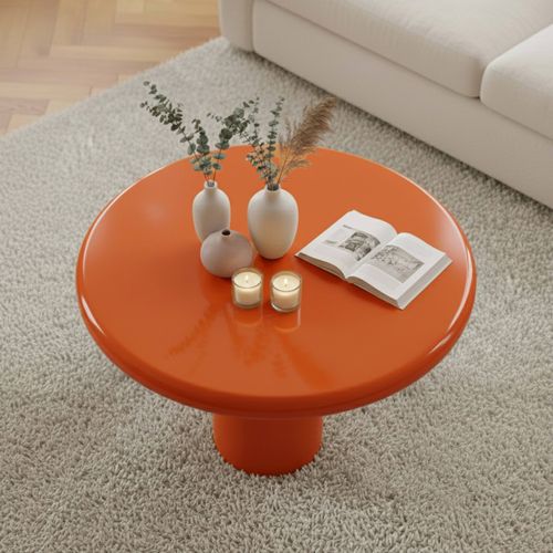 Table Basse Ronde 100 Cm En Mdf Effet Laqué Orange