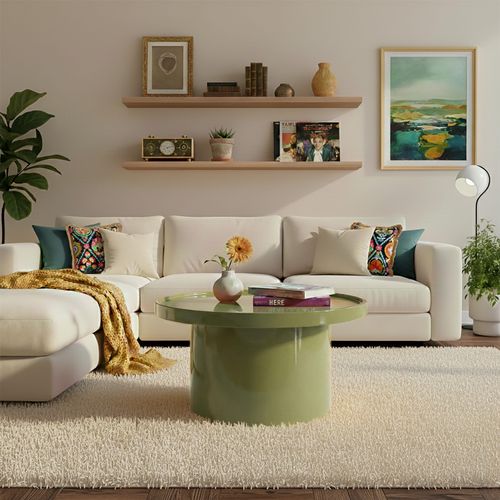 Table Basse Ronde 70 Cm En Mdf Effet Laqué Vert Olive