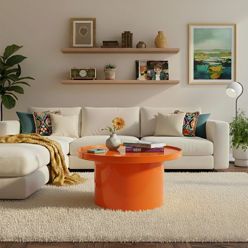 Table Basse Ronde 70 Cm En Mdf Effet Laqué Orange