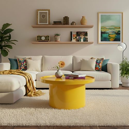 Table Basse Ronde 70 Cm En Mdf Effet Laqué Jaune