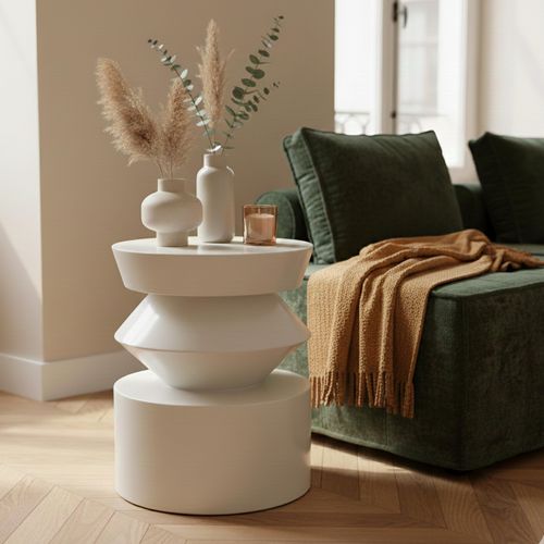 Table Basse Bout De Canapé Effet Laqué Ivoire Diam 40 Cm Agatha