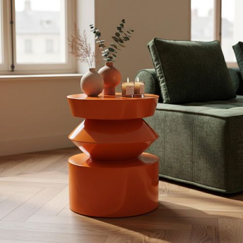 Table Basse Bout De Canapé Effet Laqué Ivoire Diam 40 Cm Agatha