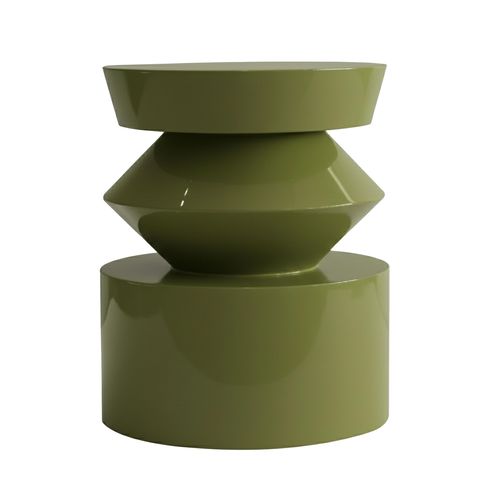 Table Basse Bout De Canapé Effet Laqué Vert Olive Diam 40 Cm Agatha