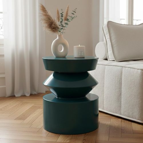 Table Basse Bout De Canapé Effet Laqué Bleu Canard Diam 40 Cm Agatha