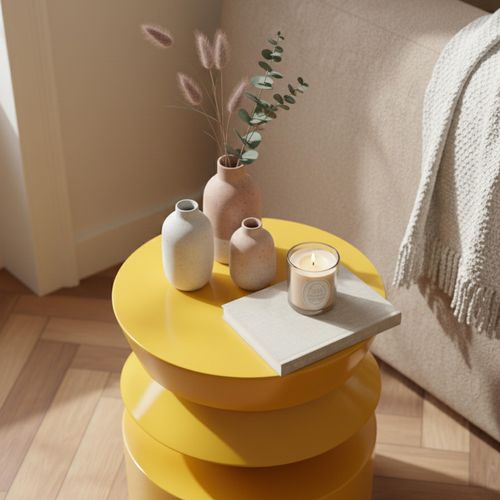 Table Basse Bout De Canapé Effet Laqué Jaune Diam 40 Cm Agatha