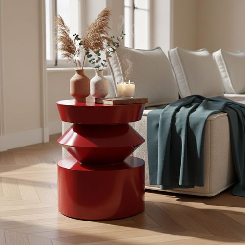 Table Basse Bout De Canapé Effet Laqué Rouge Diam 40 Cm