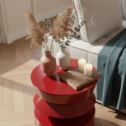 Table Basse Bout De Canapé Effet Laqué Rouge Diam 40 Cm
