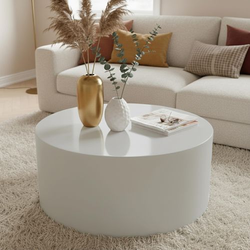 Table Basse Ronde 80 Cm En Mdf Effet Laqué Blanc