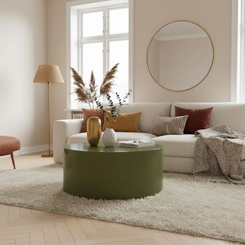 Table Basse Ronde 80 Cm En Mdf Effet Laqué Vert Olive