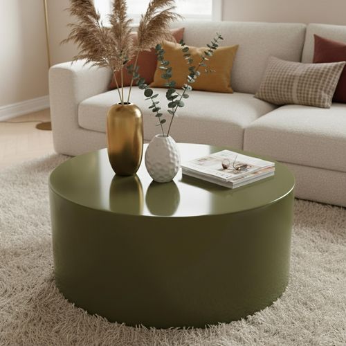Table Basse Ronde 80 Cm En Mdf Effet Laqué Vert Olive