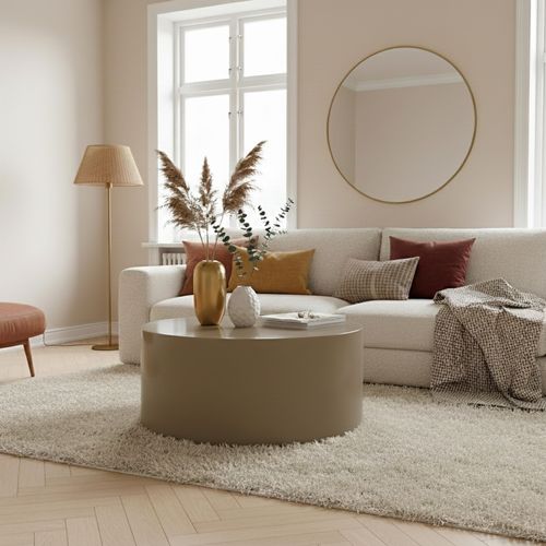 Table Basse Ronde 80 Cm En Mdf Effet Laqué Taupe