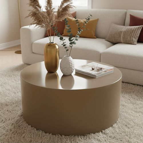 Table Basse Ronde 80 Cm En Mdf Effet Laqué Taupe