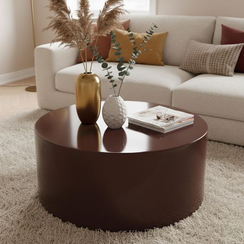Table Basse Ronde 80 Cm En Mdf Effet Laqué Bordeaux