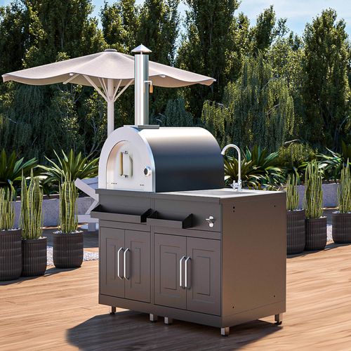 Cuisine Extérieure En Métal Avec 2 Modules Évier Et Four à Pizza Memphis