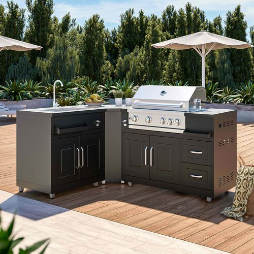 Cuisine Extérieure En Métal Avec 3 Modules Évier Et Barbecue