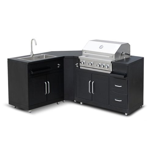 Cuisine Extérieure En Métal Avec 3 Modules Évier Et Barbecue