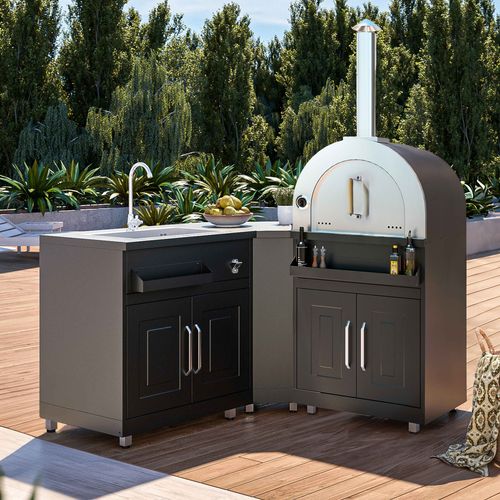 Cuisine Extérieure En Métal Avec 3 Modules Évier Et Four à Pizza