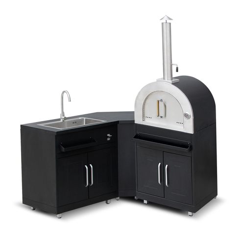 Cuisine Extérieure En Métal Avec 3 Modules Évier Et Four à Pizza