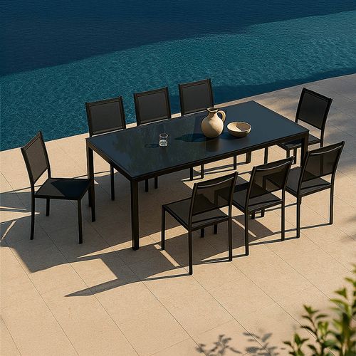 Ensemble Table De Jardin Et 8 Chaises Avec Plateau Verre Noir Ajaccio