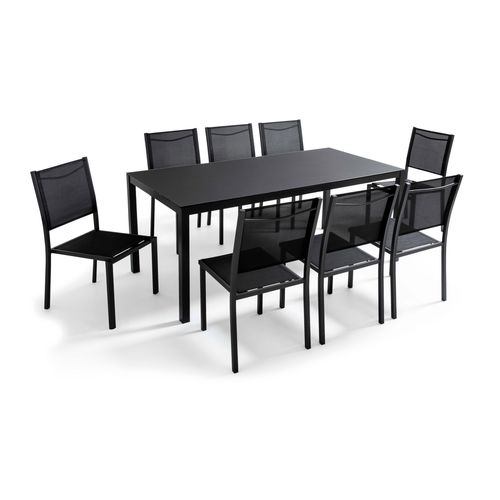 Ensemble Table De Jardin Et 8 Chaises Avec Plateau Verre Noir Ajaccio
